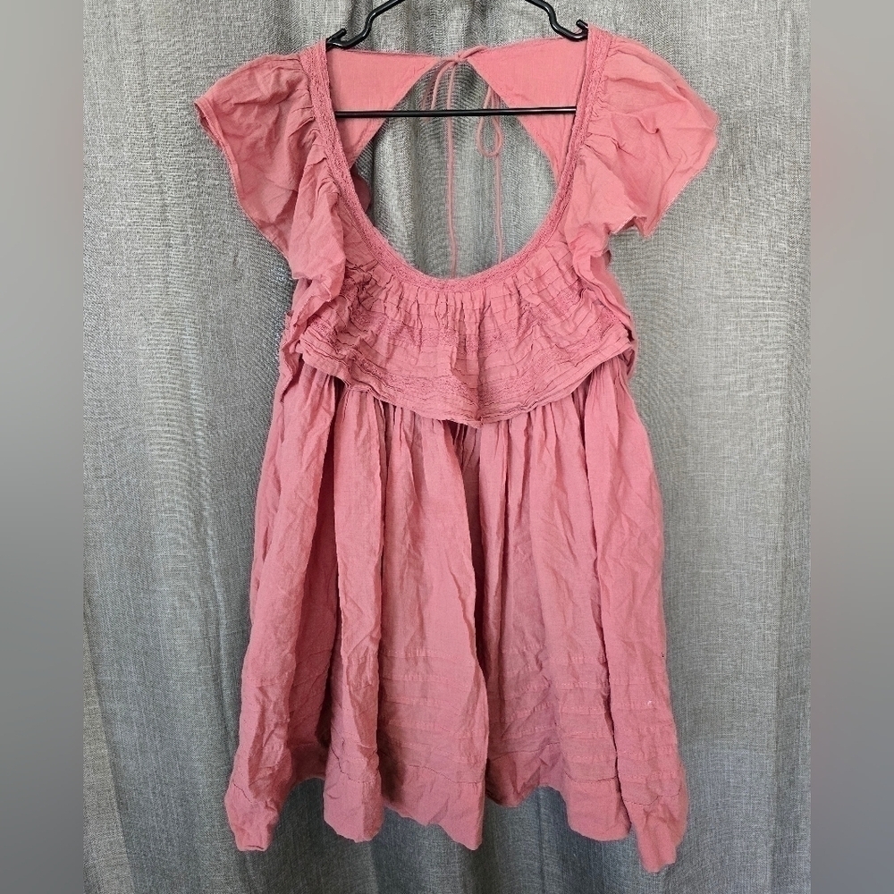 Free People Big Bloom Hailey Mini Dress small Overlay Open Back Scoop Neck Pink